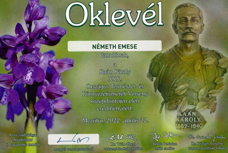 Kiemelked� siker a XXX. Ka�n K�roly Orsz�gos Term�szet- �s K�rnyezetismereti Verseny megyei
fordul�j�ban